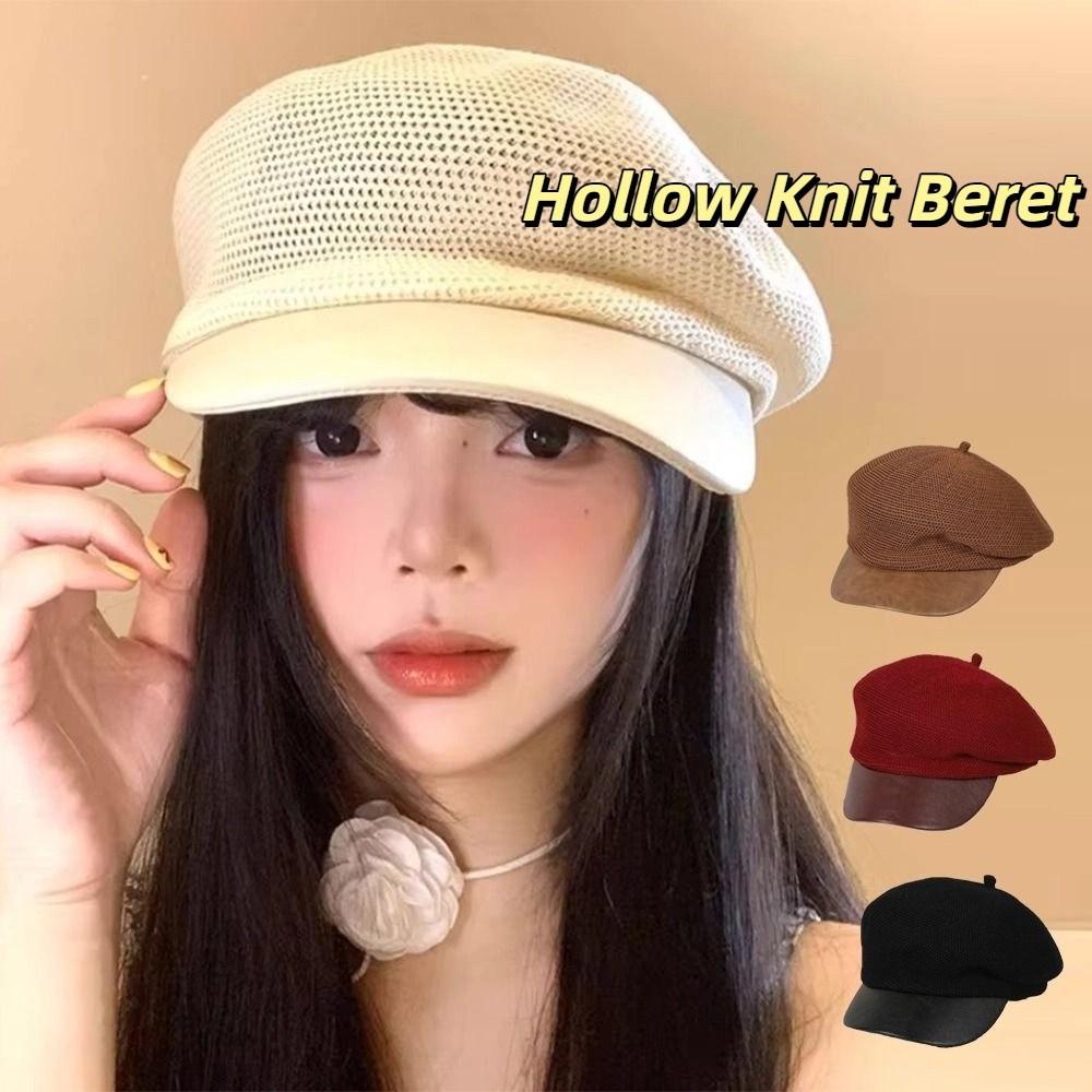 Korean Painter Berets Thin Beanie Cap Vintage Hollow Knitted Beret  Girls