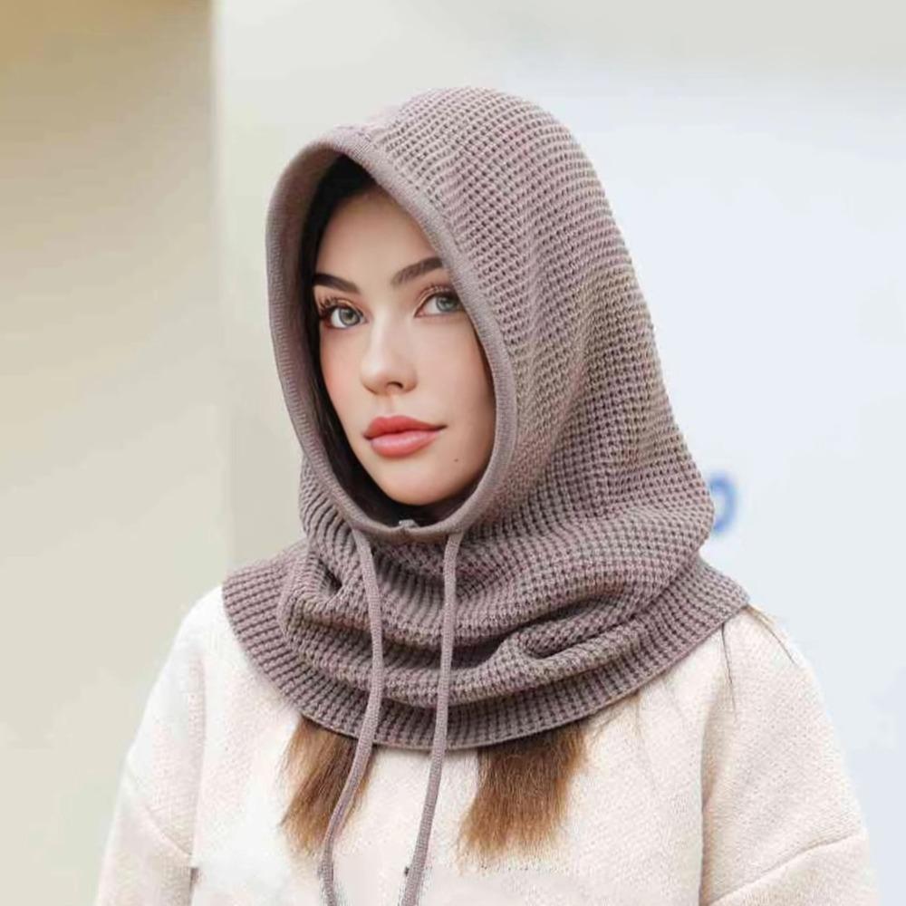 Warm Knitted Hooded Cap Ear Protection Scarf Hat Fashion Full-envelope Cap  Unisex