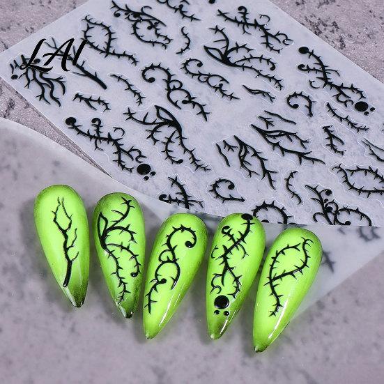 Gothic Nail Art Accessories Women Stickers for Halloween Spooky Ghost Pumpkin Spider Web Bat DIY Manicure Thorns Decal Supplies Holiday Party
