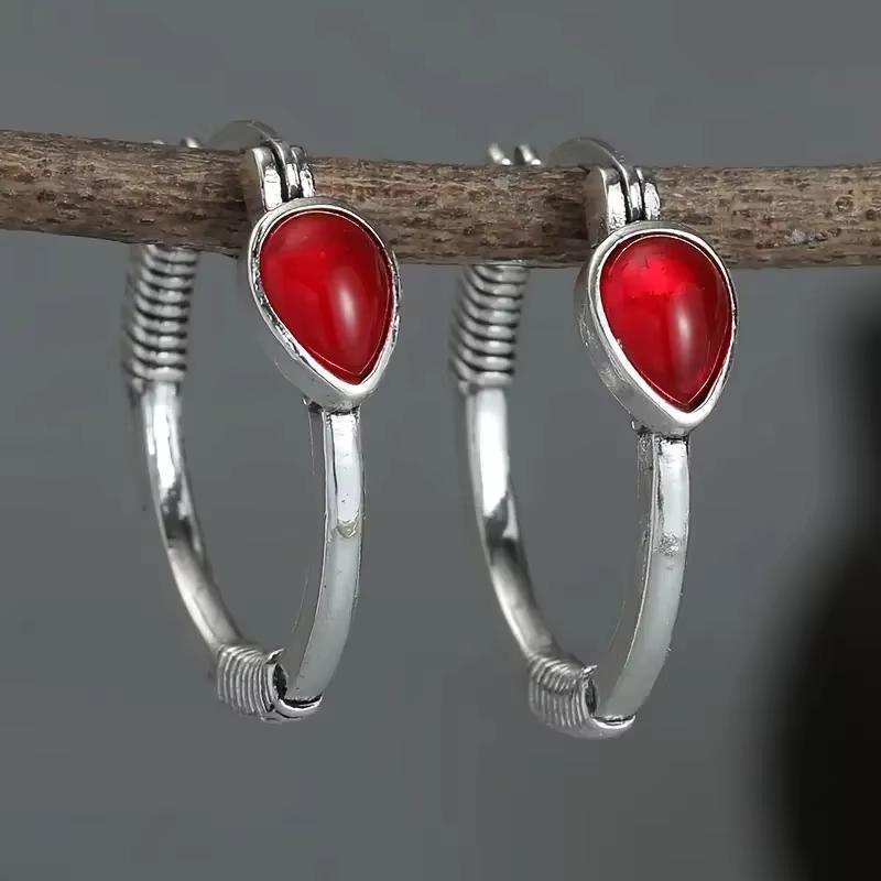 Этнические серьги-кольца с редстоуном, винтажные украшения, серьги с резным узором, женские серьги для банкетов