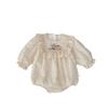 Spring Baby Girl Long Sleeve Floral Embroidered Romper for 100 Days Celebration