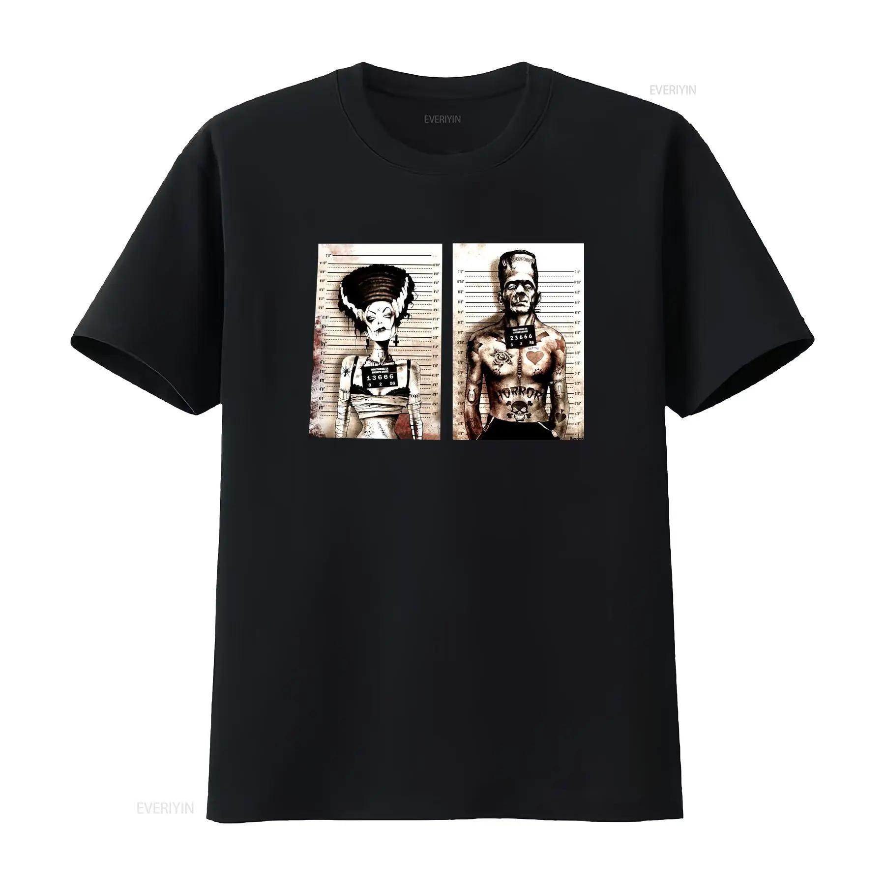 

Frankenstein Horror Movie Bride and Monster Mug Shot T Shirt for Adult Men Black New vintage Washed Casual Soft streetwear - ... 5XL різнокольоровий