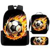 3Pcs/Set Cartoon Casual Fashion Soccer School Bags for Boy Girls Flat Surface Football Pattern Book Bags Sets Backpacks Children's Birthday Gift
