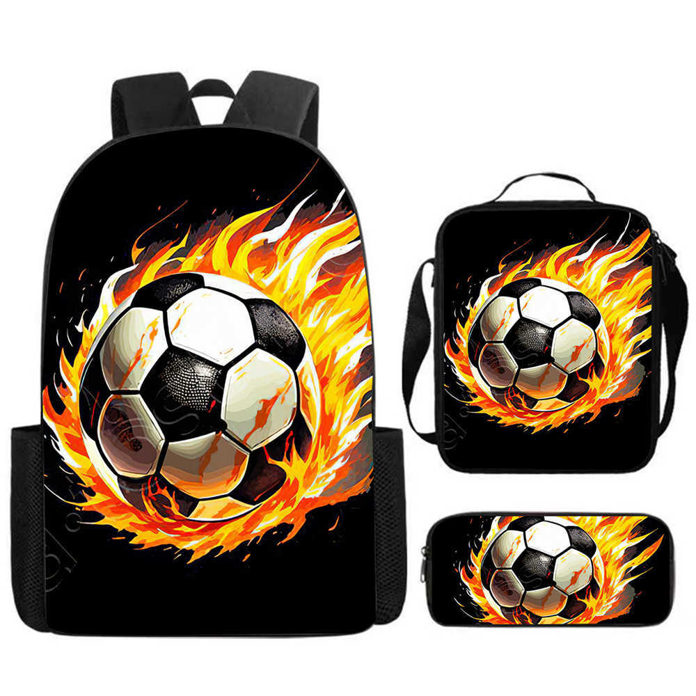 3Pcs/Set Cartoon Casual Fashion Soccer School Bags for Boy Girls Flat Surface Football Pattern Book Bags Sets Backpacks Children's Birthday Gift