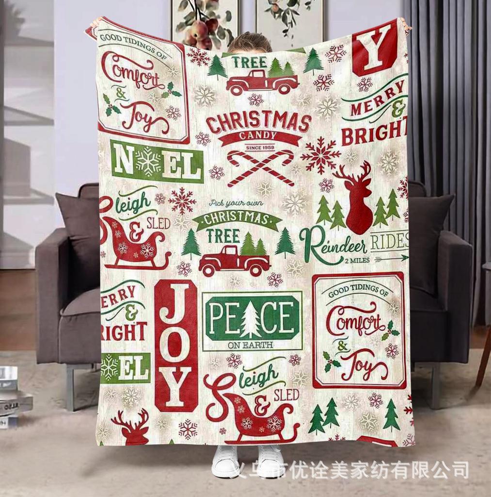Christmas-themed checkered pattern Printed Blanket for Sofa Bed Travel Camping Living Room Office Conditioning Blanket