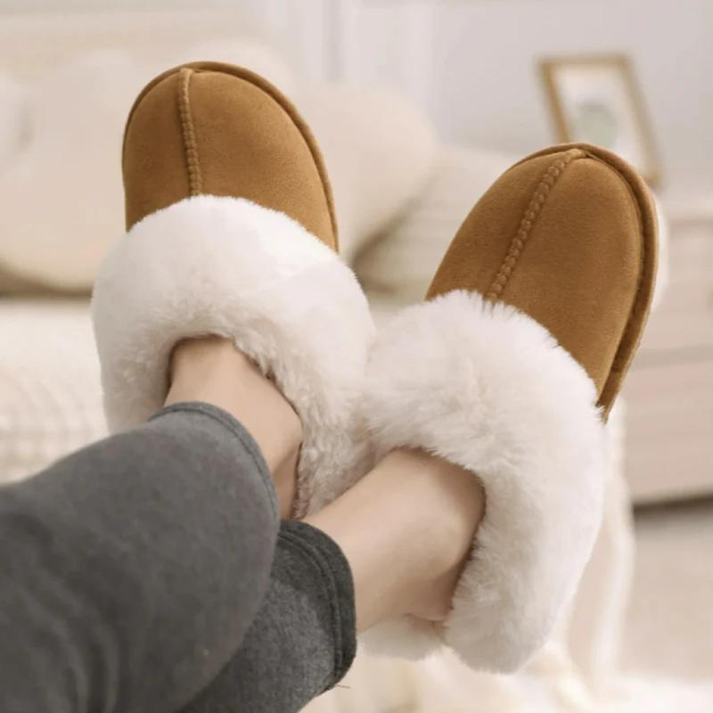 Fashion Crestar Women Fashion Fur Suede Slipper High Quality Fluffy Plush Faux Fur Soft Slippers Winter Indoor Home Cozy Cotton Slippers