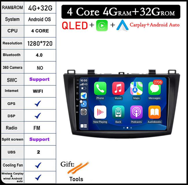 For Mazda 3 Bk Maxx Axel 2010-2013 Android 14 Car Carplay Android Auto Video Radio GPS Navigation Multimedia Player 4G LTE
