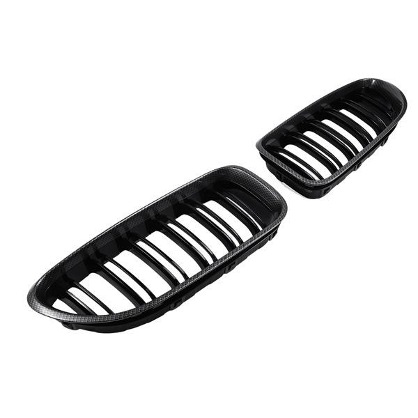 Carbon Fiber Pattern & Glossy Black ABS Front Grille Set for BMW