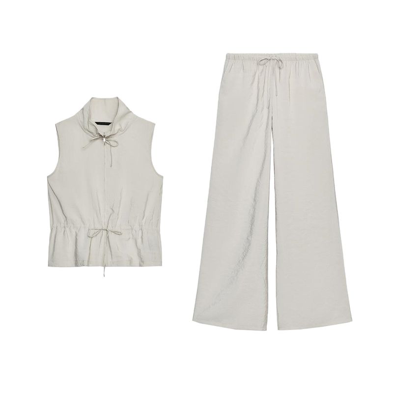 Summer Women's Stand Collar Sleeveless Adjustable Drape Vest 5427716 Drape Mid Waist Loose Pants 1255515