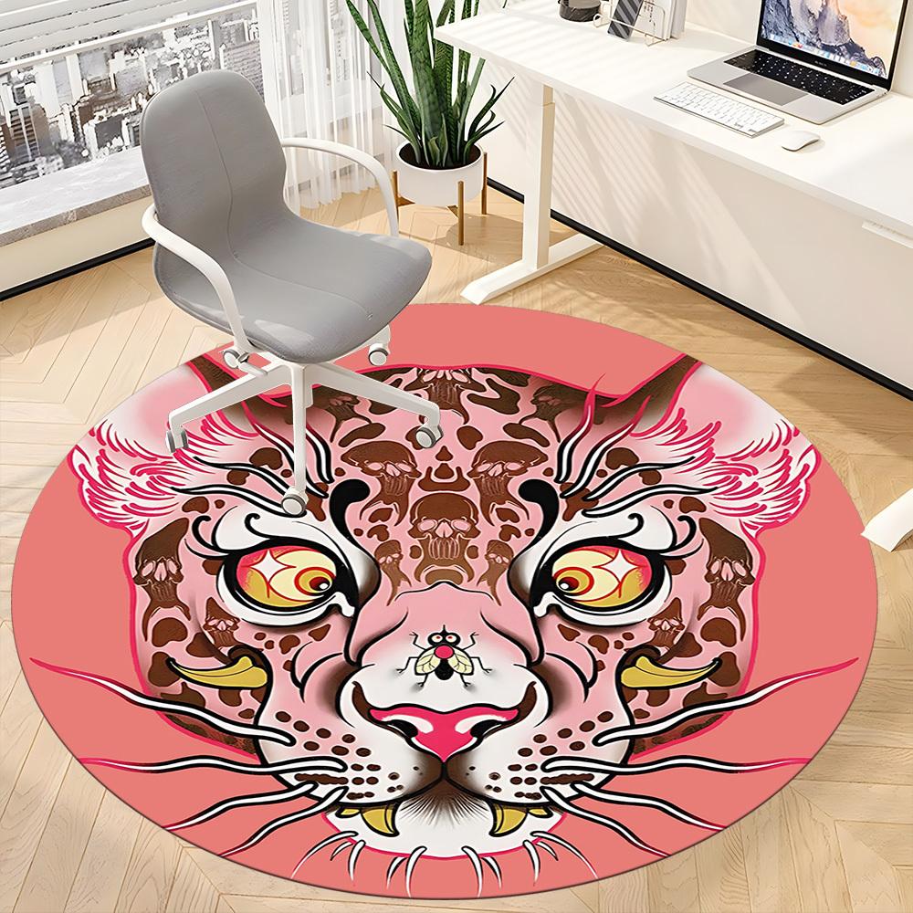 1pc Leopard Print Office Round Area Rug,  Mat Suitable For Office, Under Office Chairs Bedroom Living Room Home Decor, Room Deco
