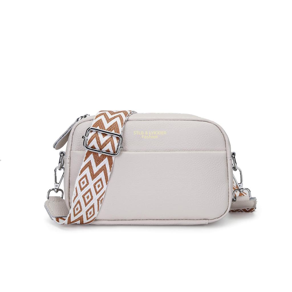 Crossbody-Tasche aus echtem Leder mit breitem Riemen - Damen Casual Klein Quadratisches Design