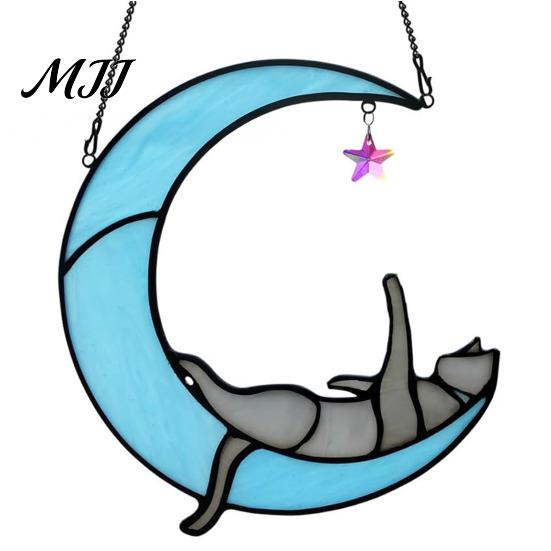 Cat Wall Art Acrylic Hanging Pendant with Chain, Animal Ornament for Window Light Translucent Decor, Cute Lover Gift Home Room Decoration Decor