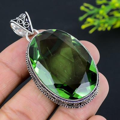 Natural Peridot Gemstone Handmade 925 Sterling Silver Gift Pendant 2.29" V1V50