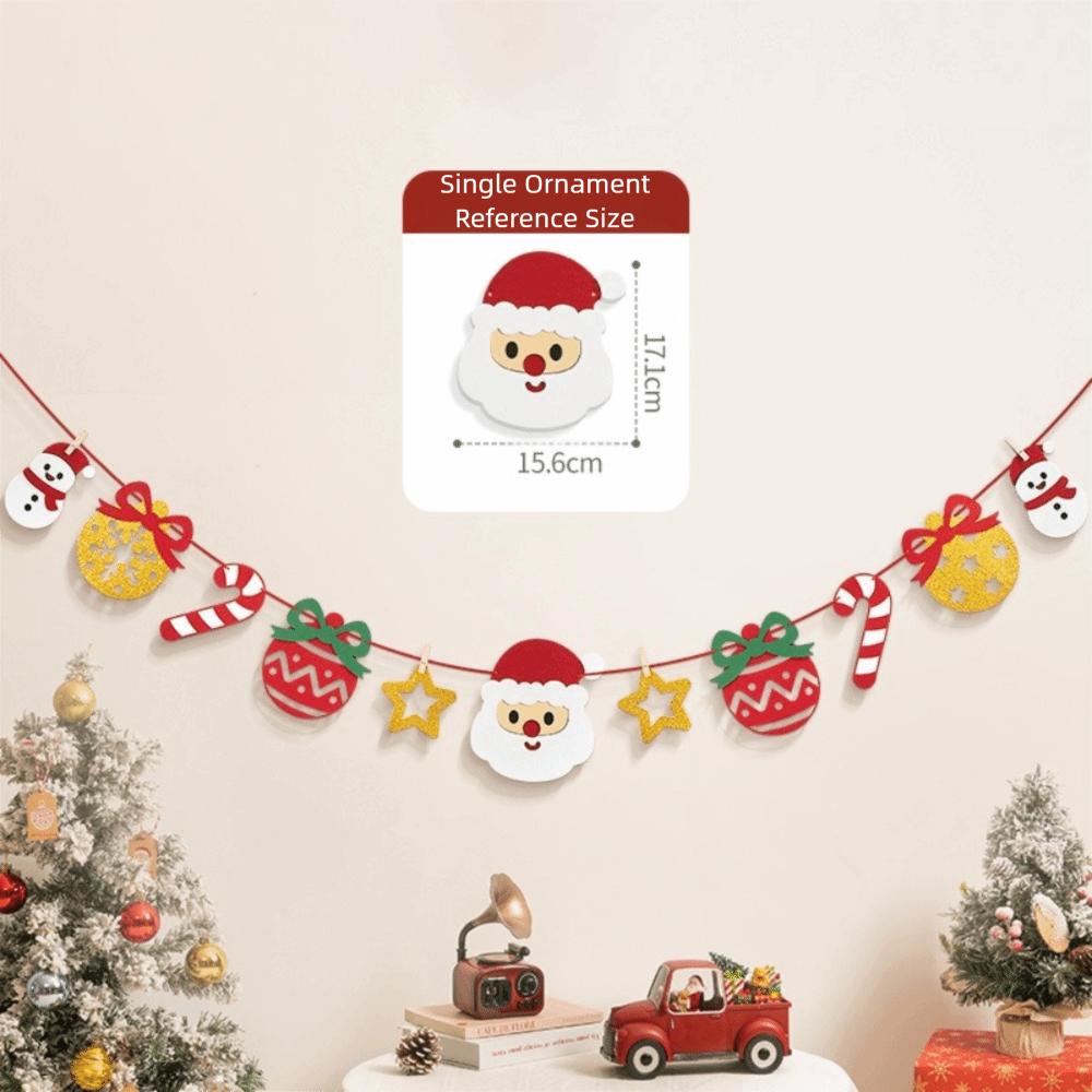 Felt Christmas Banner Elk Design Red Green Xmas Pull Flag Santa Design Hanging Ornament Party Banner New Year Party