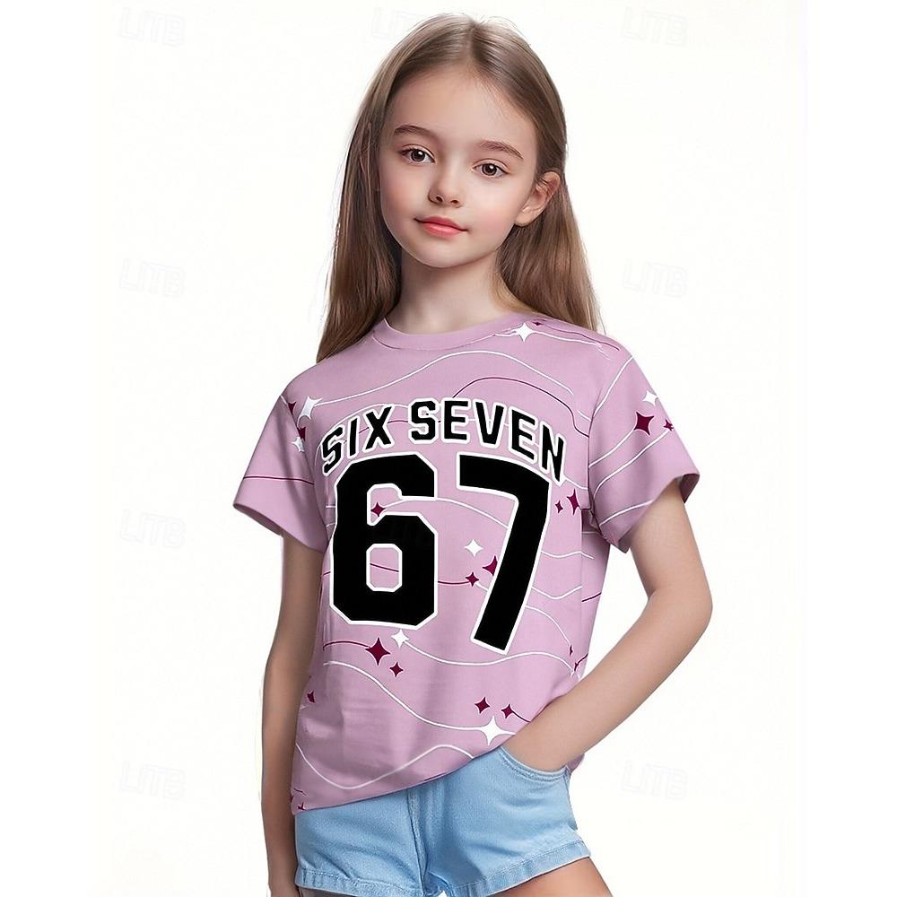 Girls' 3D Graphic Funny Slang 67 T shirt Tee Short Sleeve 3D Print Summer Spring Sports Fashion Top