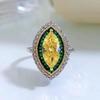 Craft Water Drop High Carbon Diamond Yellow Diamond Ring Female, Luxury Setting Emerald Horse Eye Shape Two-color Gold Ring