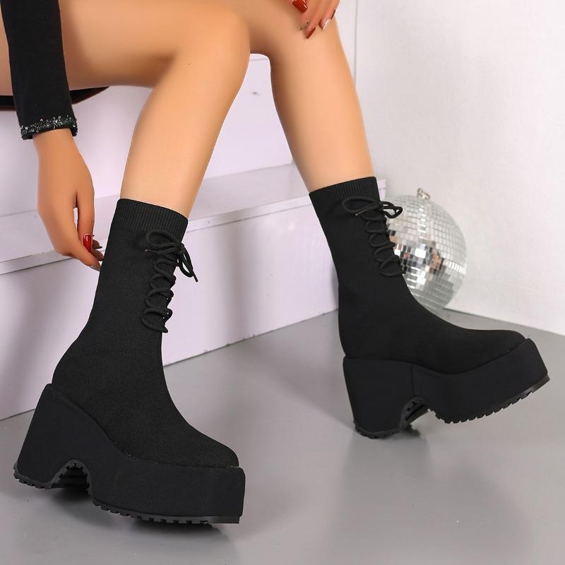 Scarpe da Donna con Tacco Alto a Zeppa in Camoscio Stivali Calzino da Neve Designer Caldi Lavorati a Maglia Scarpe Casual Tendenza Inverno Décolleté Goth Stivaletti Chelsea da Donna