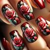 24PCS Spice Girls Ballet False Nails Art with Glue Red Flowers European Ins Style Short Square Press On Nail Full Cover Wearable