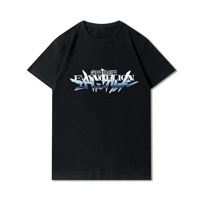Pánská trička s potiskem Evangelion nadměrných velikostí Bavlněné topy Letní Anime Neformální Černá trička