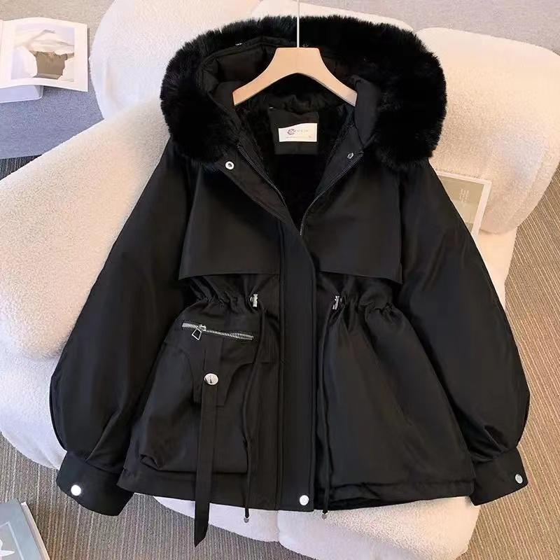 Winter Korean Fashion Warm Elastic Waist Overcoat Women Hoodie Casual Loose Thick Coat Female New Design Aesthetic Long Sleeve Vintage