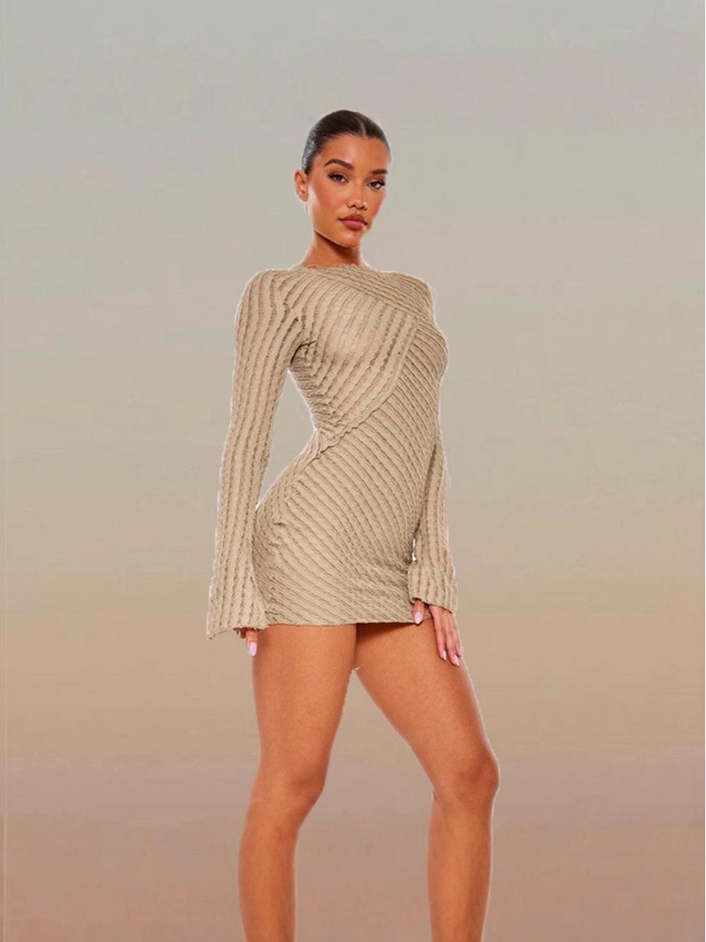 

Платье бодикон с длинным рукавом в европейско-американском стиле 2025 года: Бестселлер для похудения и подчеркивания фигуры Осень/Зима S хаки