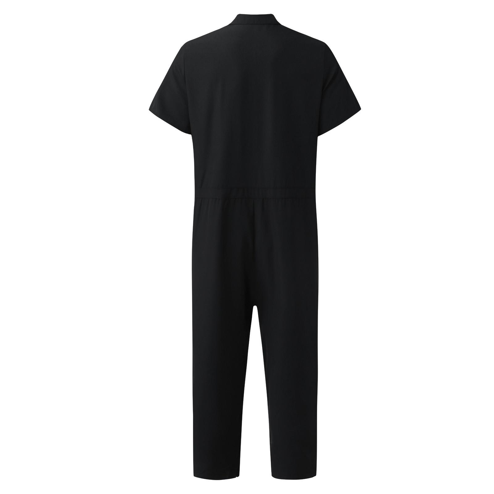 

Мужской летний легкий комбинезон, удобные однотонные комбинезоны с лацканами, повседневные брюки с коротким рукавом, классные дышащие комбинезоны L