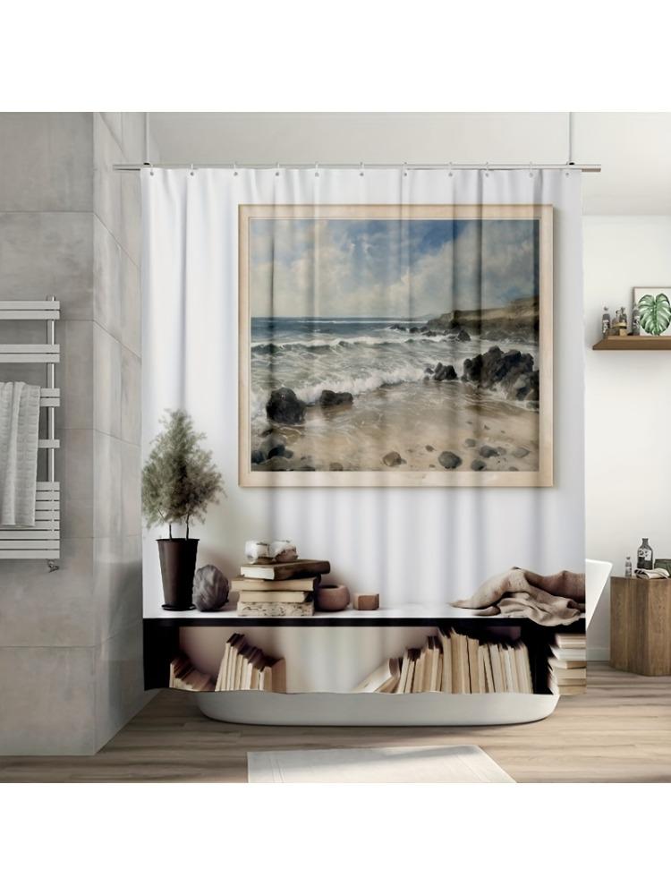 

Ocean Waves Shower Curtain , Durable Polyester, Easy Clean, with Hooks for Bathroom Bathtub Window Decor, Beach Theme W90xH180cm