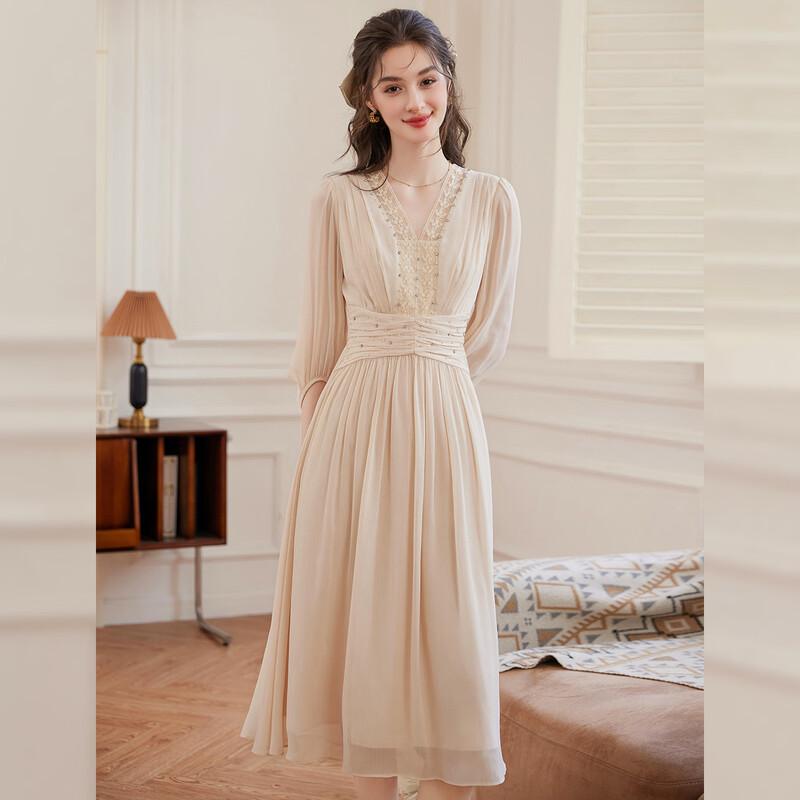Bailuyu French Romantic V-Neck Puff Sleeve Midi Dress XL