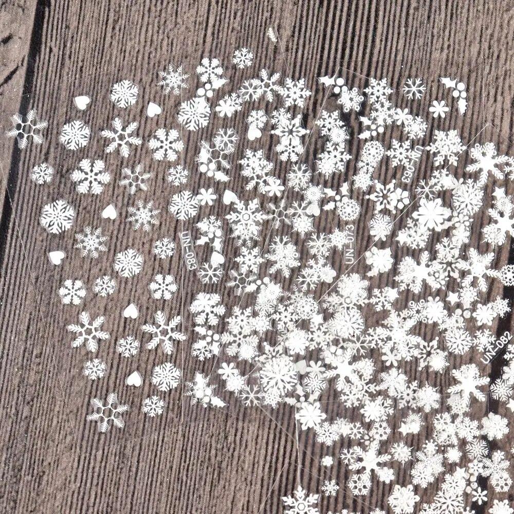 30 listů Vánoční samolepky na nehty Samolepící 3D Bílé obtisky na nehty s bílými vločkami Vánoční potřeby na nehty Vánoční Manikúra Posuvníky