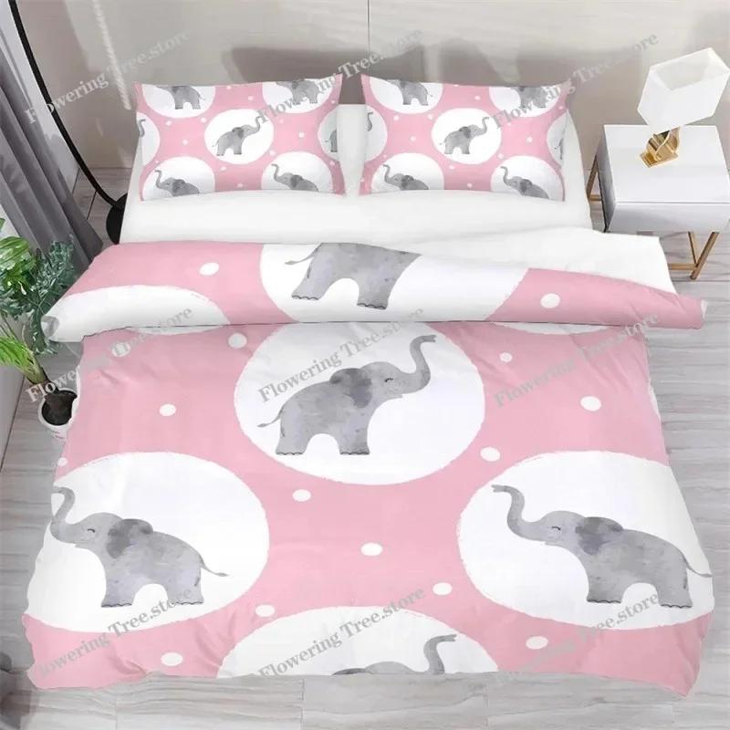 Kids Cartoon Elephant Duvet Cover Lovely Animal Theme Bedding Set Full For Girls Boys Kawaii Room Decor Microfiber Quilt Cover