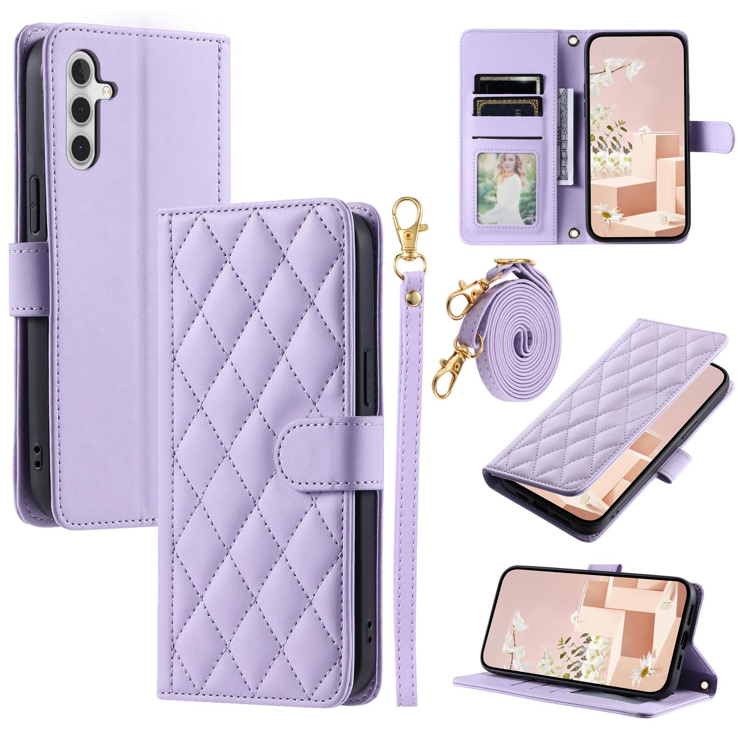 

For Samsung Galaxy S24 FE Wallet Case Rhombus Grid PU Leather Phone Cover Purple