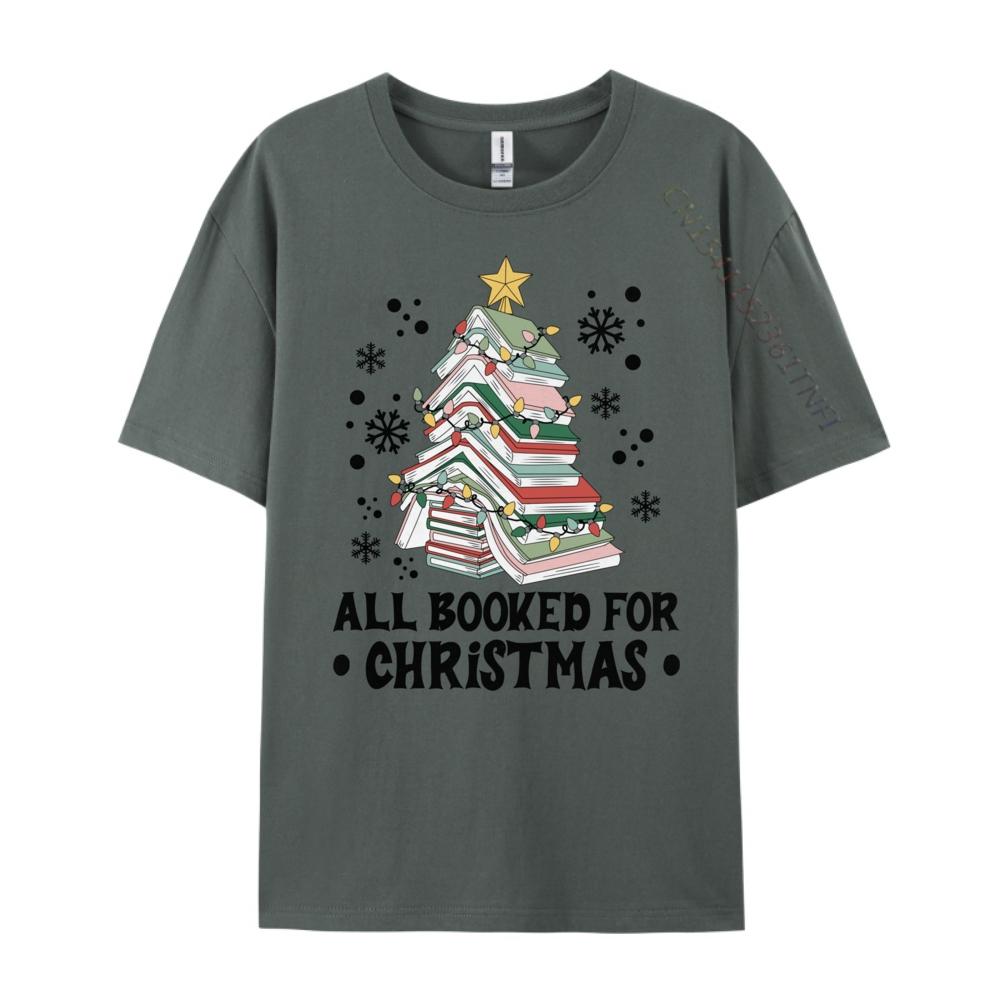 All Booked For Christmas Book Christmas Tree Lights Unisexs Designer T Shirt Printed Tshirt Letter Funny Shirts Female Oversized