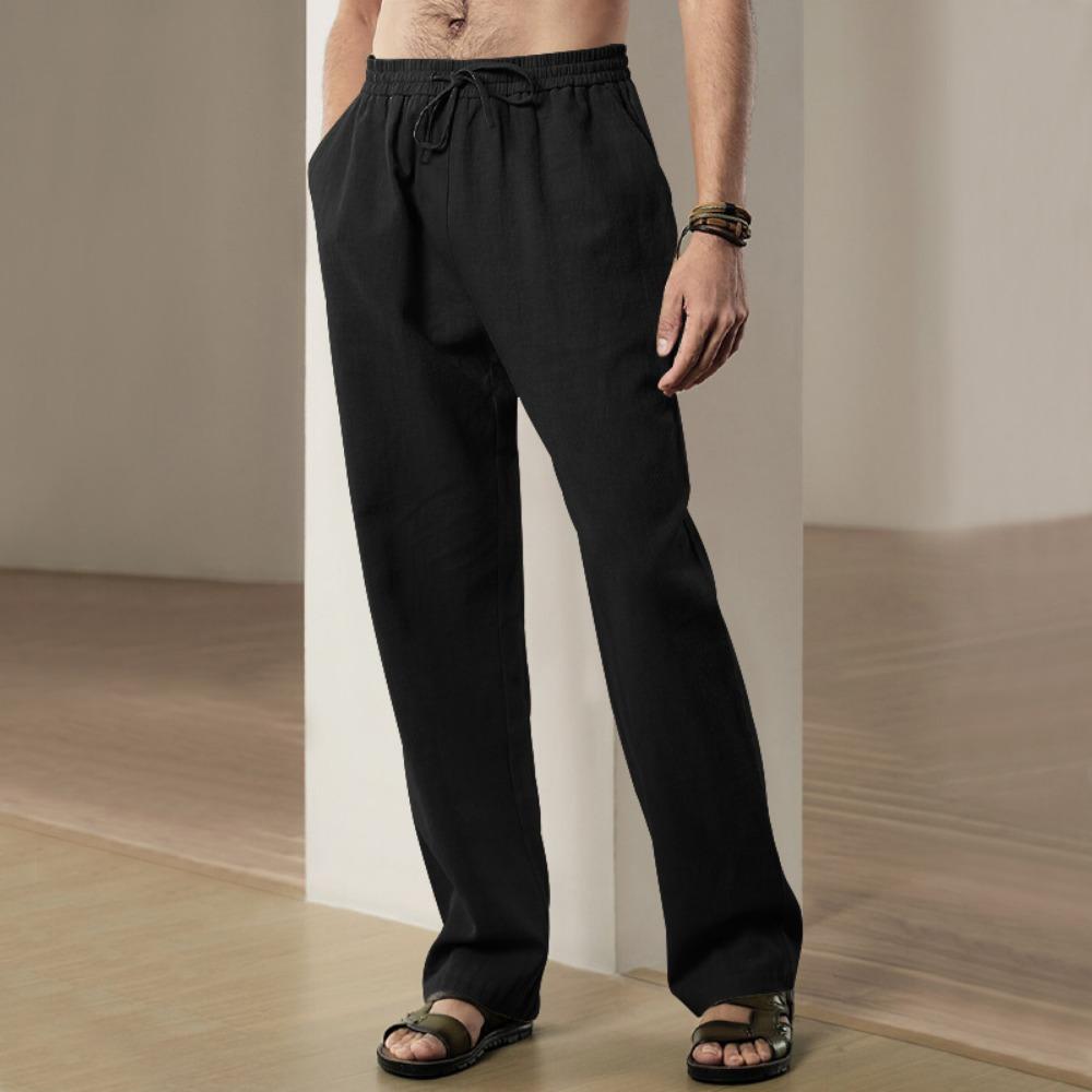 Summer Men's Hip-hop Linen Pants Lightweight Breathable Casual Jogging Pocket Loose Fit Street Wear Gym Travel Wear