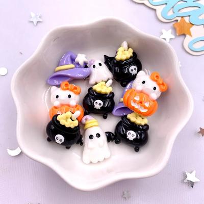 10 Stück Harz Bunt Niedlich Hexenhut Katze Fledermaus Totenkopf Figuren Flatback Stein DIY Schleife Halloween Deko Scrapbook Zubehör