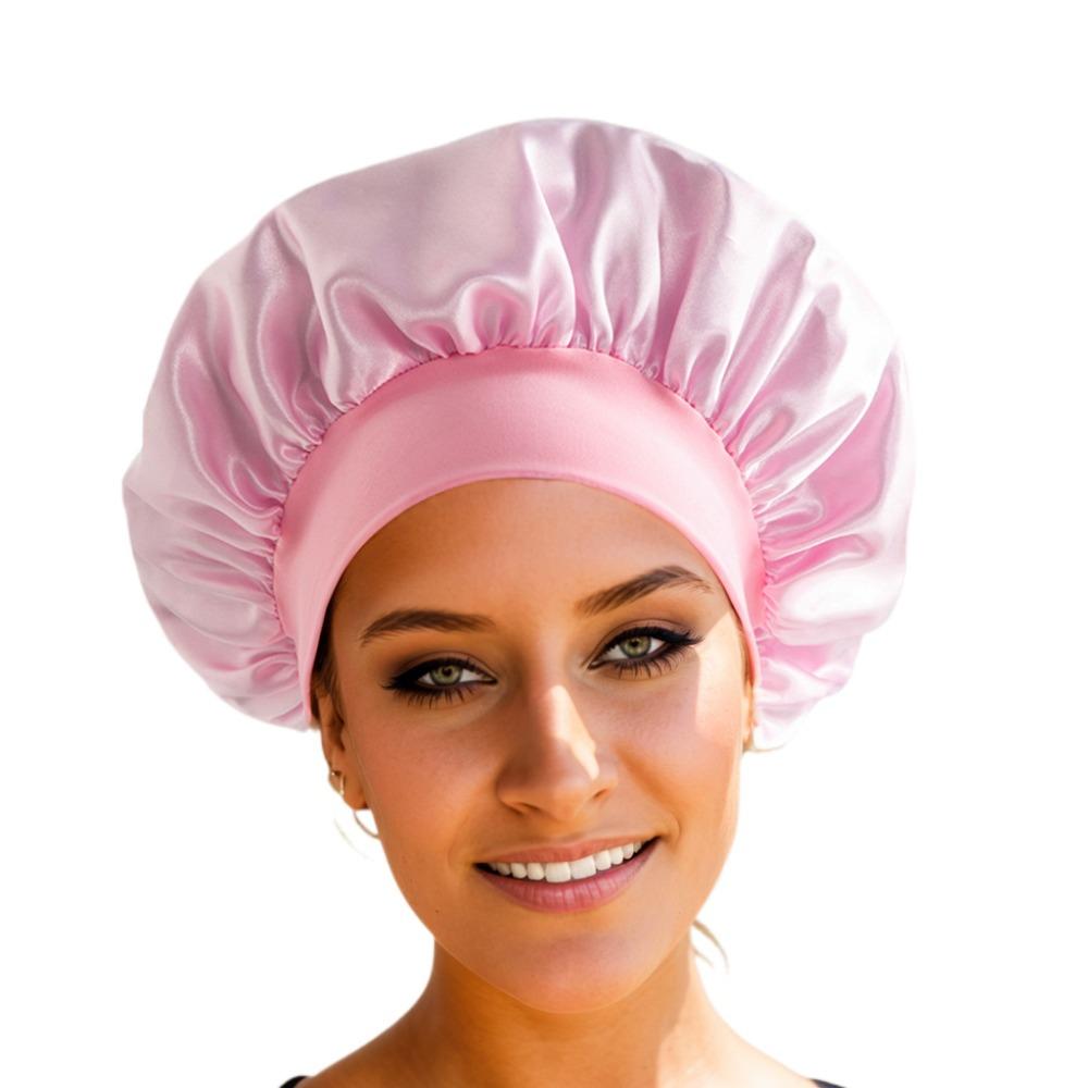 1pc Women's Solid Color Satin Wide-Brimmed Shower Cap, Suitable for Daily Use Silk Bonnet Satin Bonnet