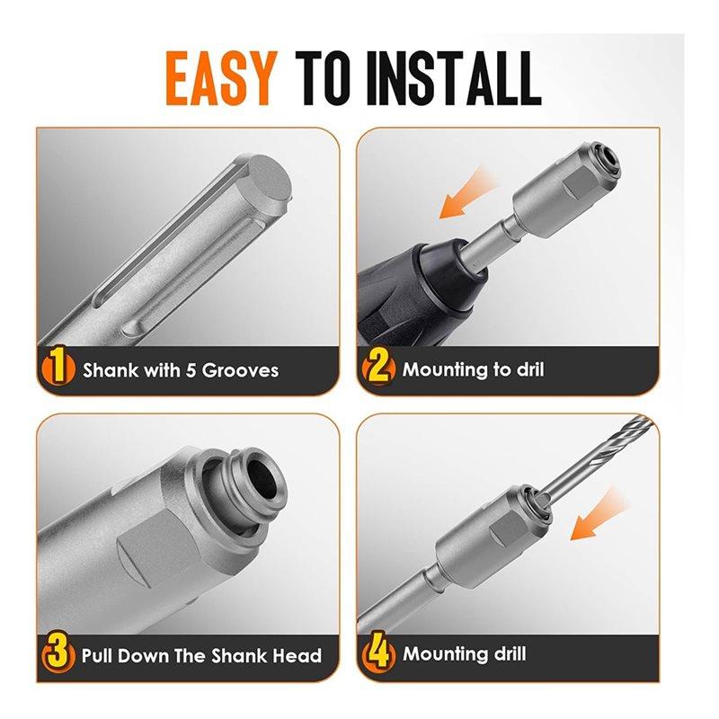 T21C Rotary Hammer Connection Adapter, SDS-Max To SDS-Plus Adapter, 40 Chrome Steel Hammer Drill Bits Included