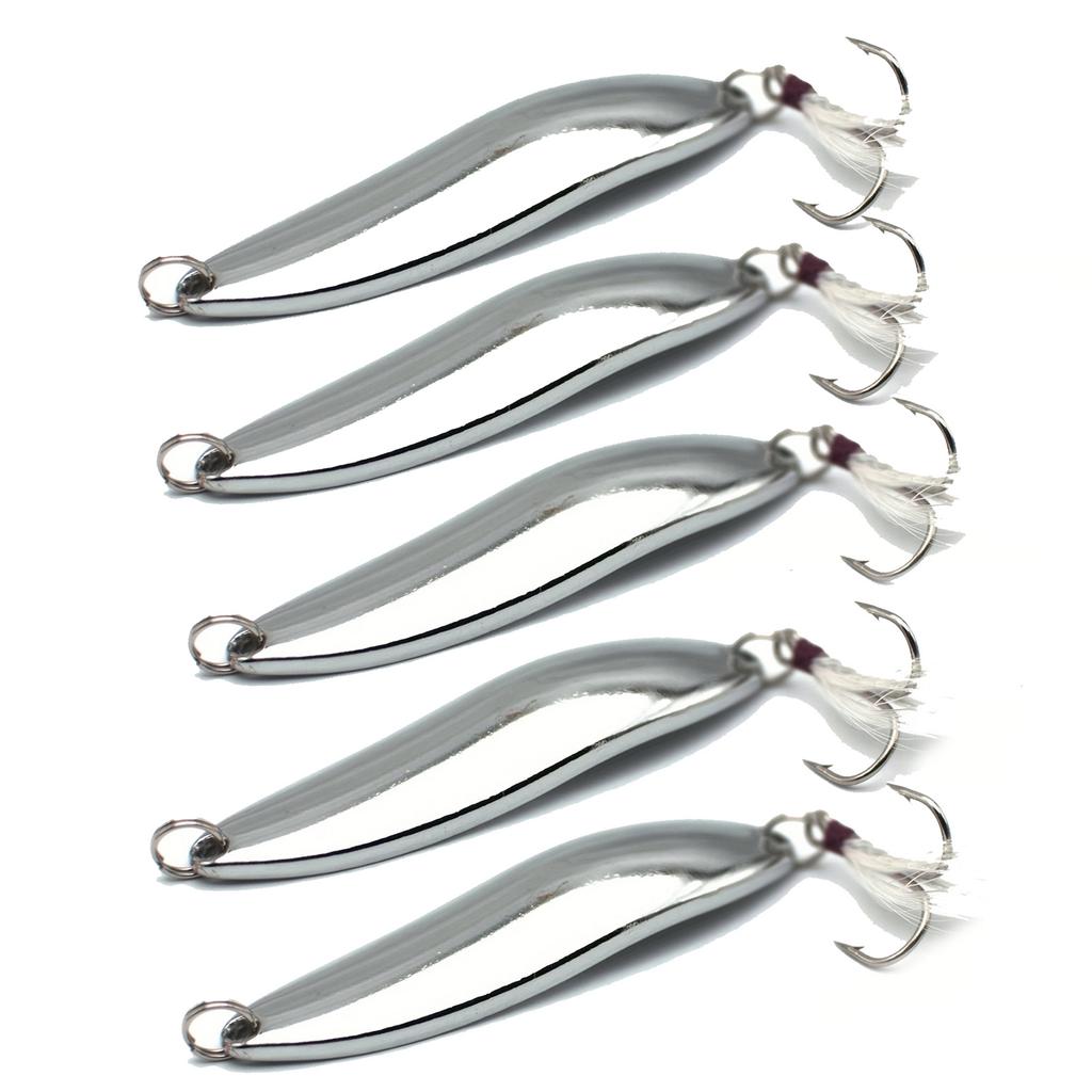 5 Stück Harte Angelköder Spinner 5g 13g Set mit befiederten Drillingshaken für Barsch Hecht Salzwasser Süßwasser Helles Blinken Vibration 260319