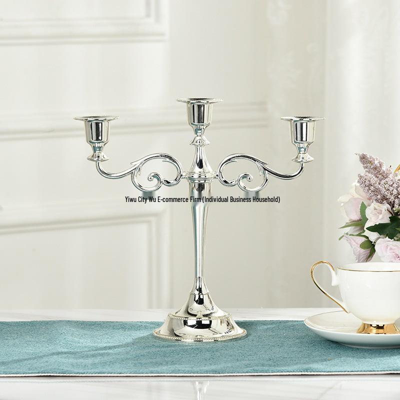 Silver-Plated European Style Three-Head Candelabra for Weddings and Hotels