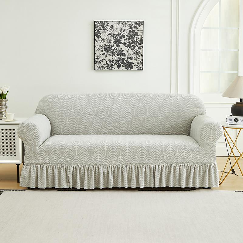 1 PC Jacquard Sofa Cover with Skirt Splash Can Be Easily Removed Couch Cover Protector of Bench with Armrest Plant Pattern