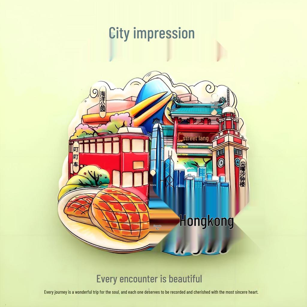 Guochao Cartoon Wahrzeichen Kreatives Souvenir Acryl Kühlschrankmagnet
