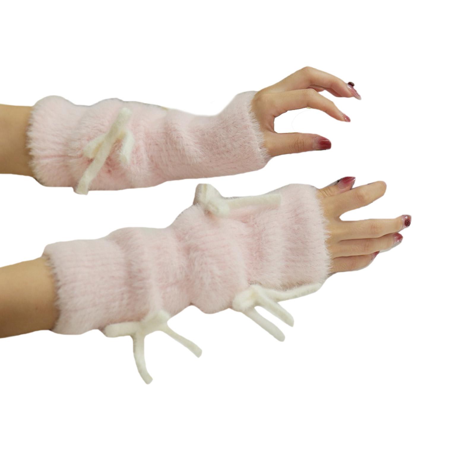 

Bride Gloves Wrist Warmer Gloves Furry For Halloween Fingerless Gloves Wrist Warmer Sleeve Winter for Teens розовый