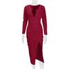 2025 Autumn/Winter Sexy Bodycon Slimming V-Neck Long Sleeve Slit Dress