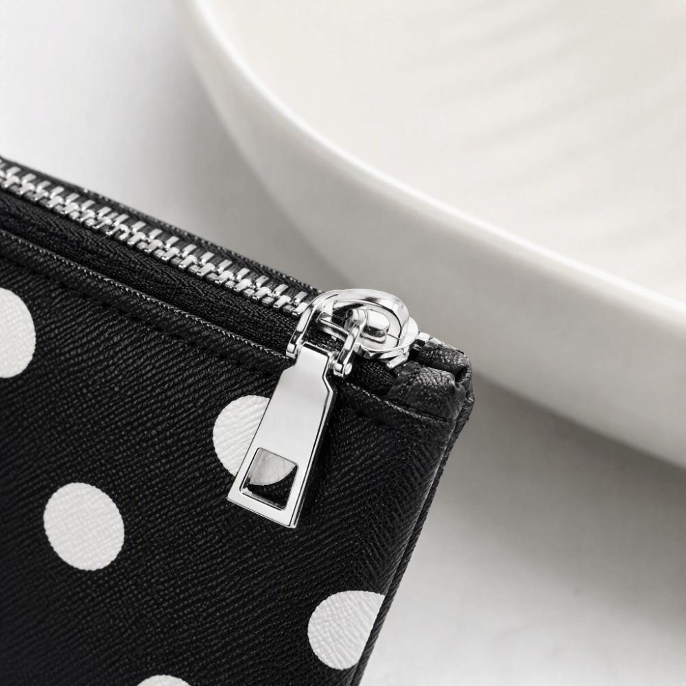 Zipper Closure Short Card Holder Multi Slot Small Coin Purse PU Polka Dot Pattern Wallets Office
