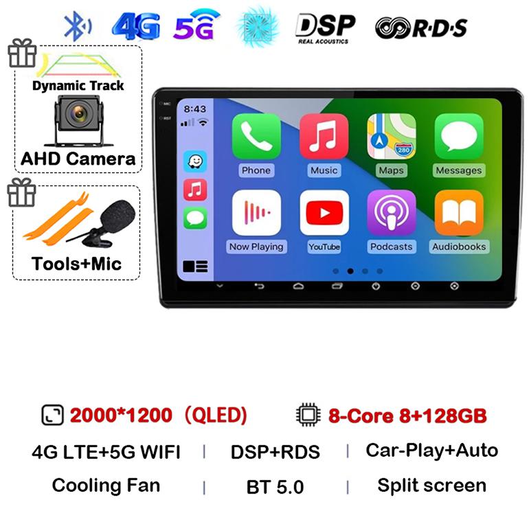 Android 14 Carplay Auto For Skoda Fabia 2 2007-2012 2013 2014 Car Radio GPS Stereo Multimedia Player Head Unit 2 Din WIFI+4G DSP