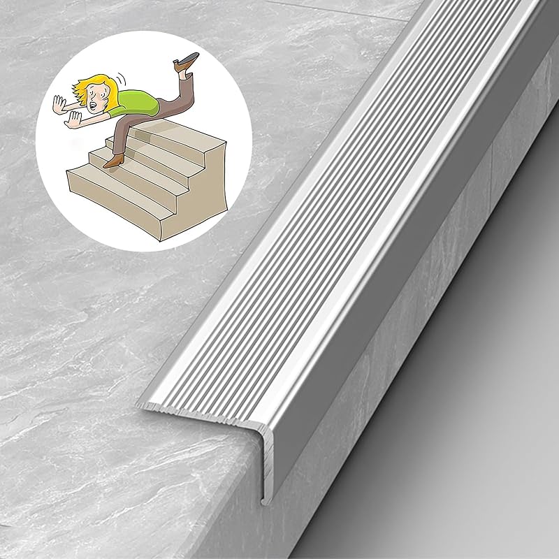 Stair Nosing Indoor Non Slip Stair Nosing, Aluminum Stair Edge Protector with Grooves, Outdoor Staircase Edging for Wooden Steps/Concrete/Carpet