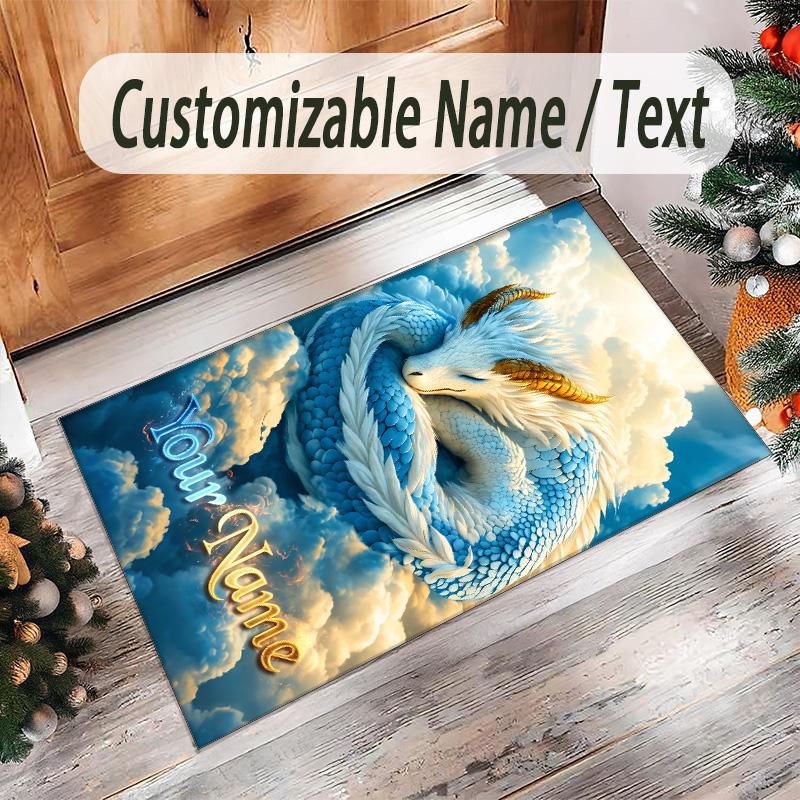 Dragon Theme Crystal Velvet Rug Personalized Custom Name Text Soft Floor Mat Home Decor