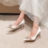 Fashion White Stiletto Heel Wedding Shoes Bride New Women Luxury Pointed Pumps Design Ladies Wedding Fashion Sparkly Heels