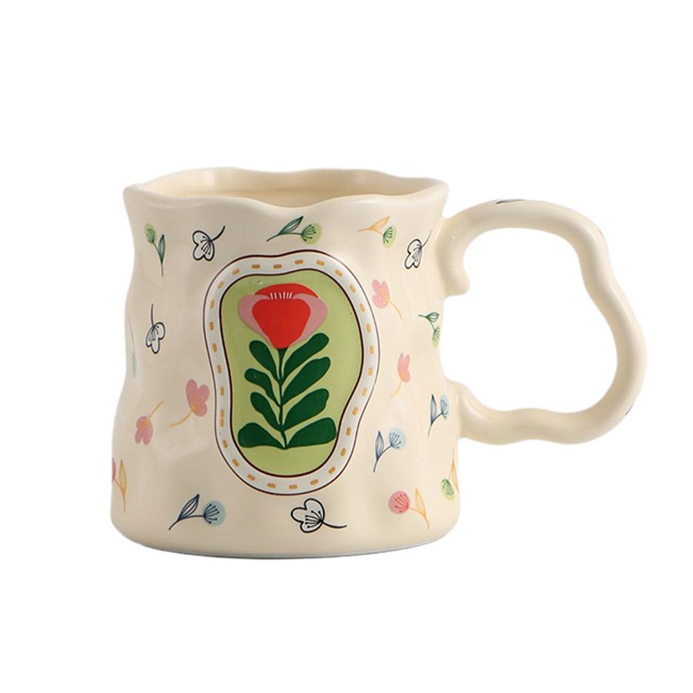 Light Luxury Ceramic Coffee Mug Floral Decoration Breakfast Cup Exquisite Milk Cup  Home Office Use