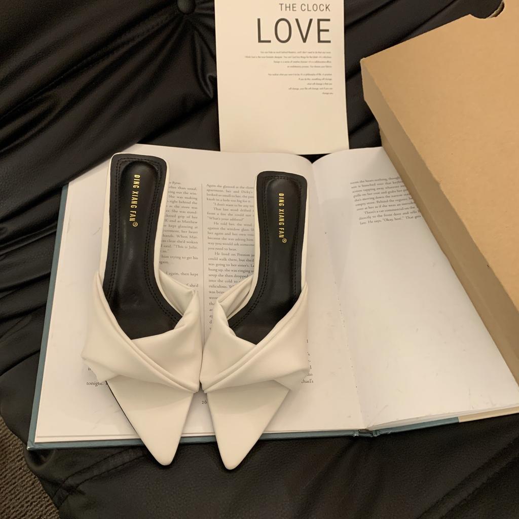 High Heels Women Spring and Summer Wear Pointed Slippers Kitten Heel Slippers Open Toe Fashion Denim Cool Slippers Women