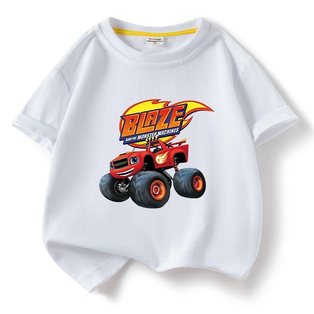 Children's Pure Short Sleeved Tshirt Blaze And The Monster Machines Kids Cartoon Tee Boys Girls Summer O-Neck Tee Tops